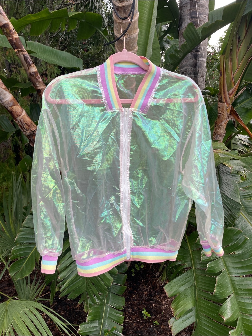 sheer pink iridescent, organza  bomber jacket